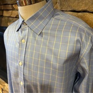 Charles Tyrwhitt Blue and white Plaid Dress Shirt men’s size 17/35 non-iron